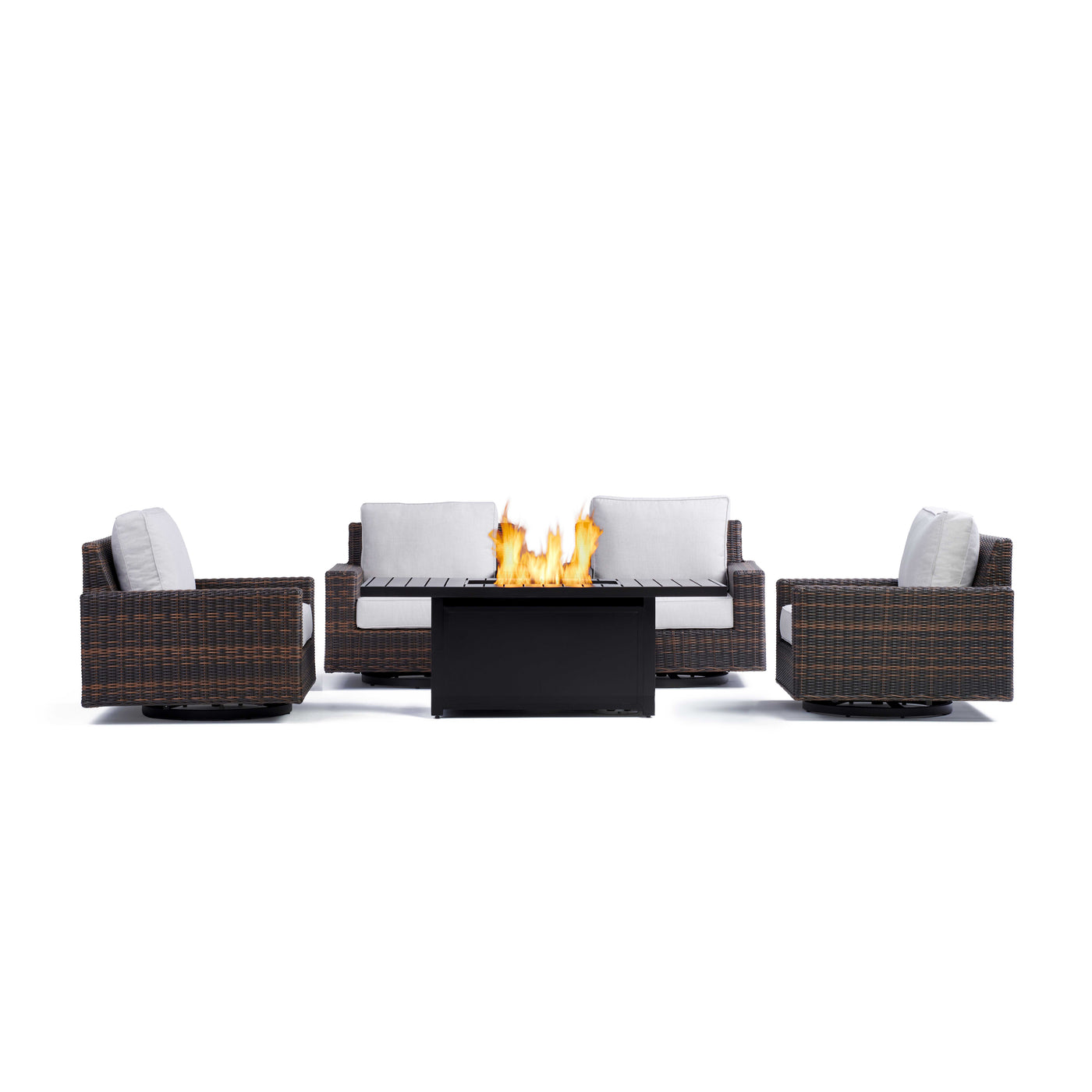 Yardbird Langdon Outdoor Fire Pit Table Set with 4 Swivel Glider Chairs Outdoor Furniture