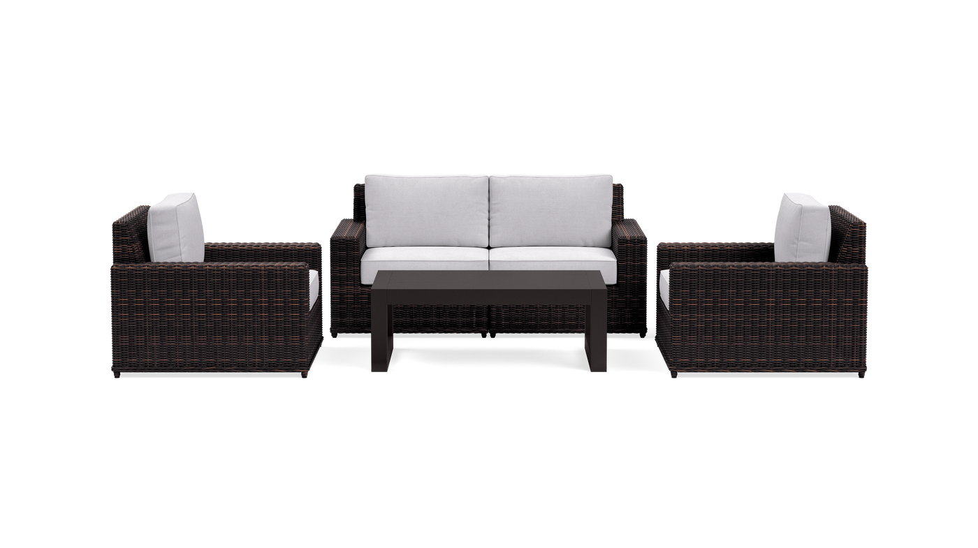 Langdon Outdoor Loveseat Set with Fixed Chairs