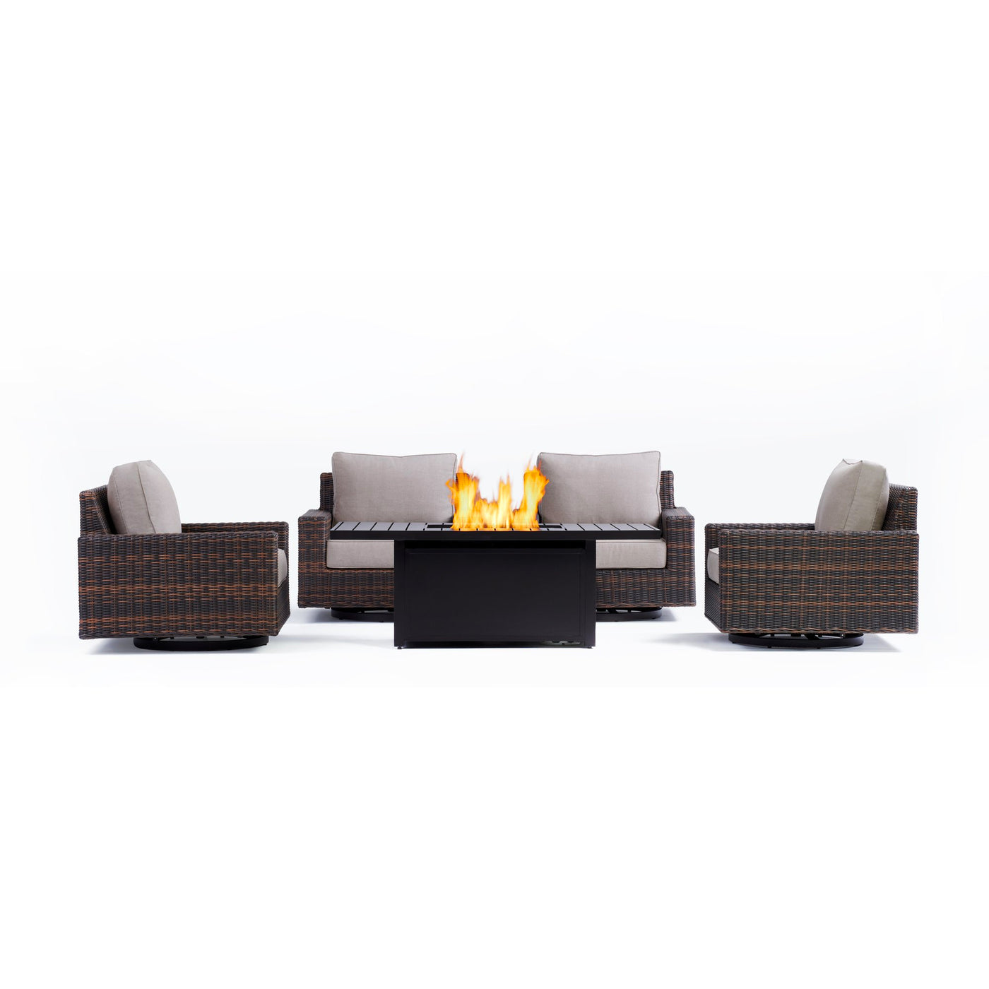 Yardbird Langdon Outdoor Fire Pit Table Set with 4 Swivel Glider Chairs Outdoor Furniture
