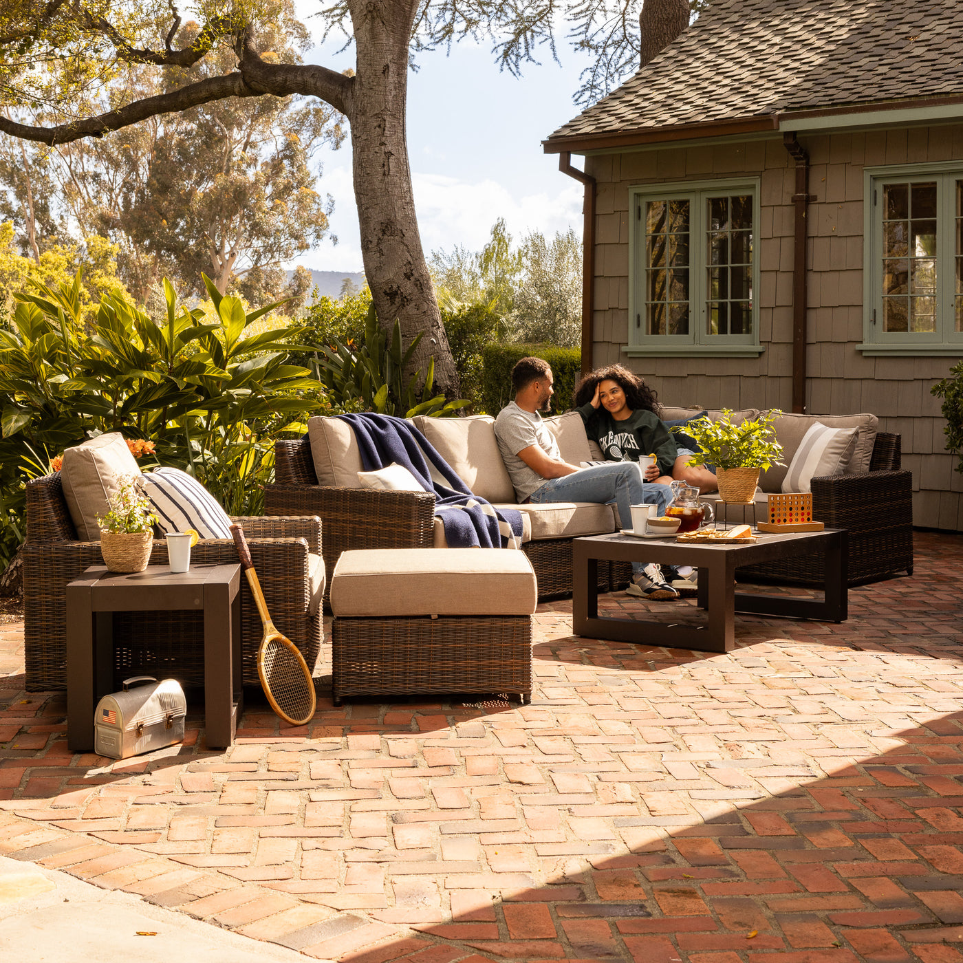 Langdon Outdoor Fire Pit Table Set with 4 Swivel Glider Chairs
