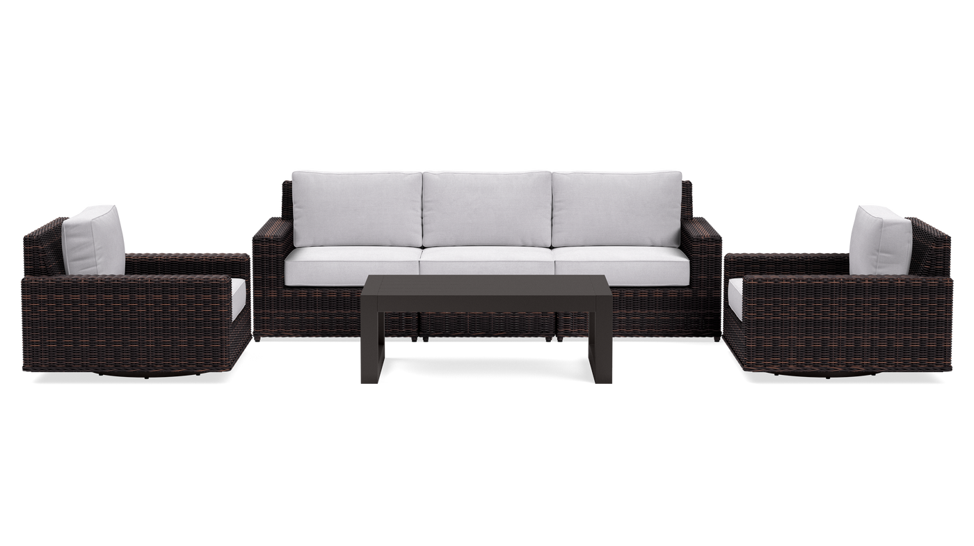 Langdon Outdoor Sofa Set with Swivel Glider Chairs